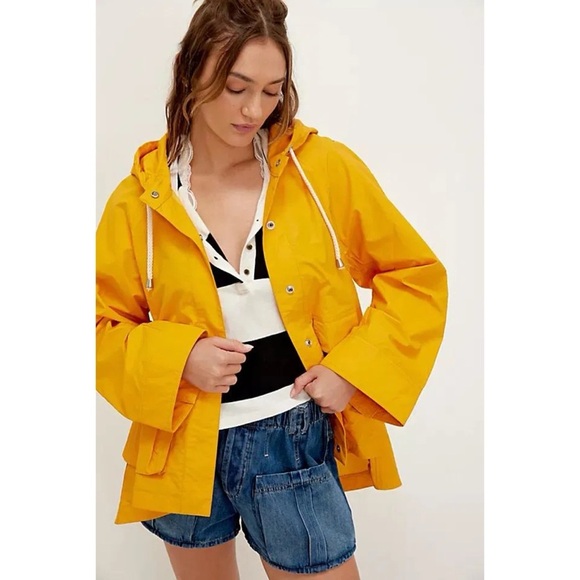 New Free People We The Free Seafarer Raincoat Jacket Waterproof in Yellow XS - Picture 1 of 12